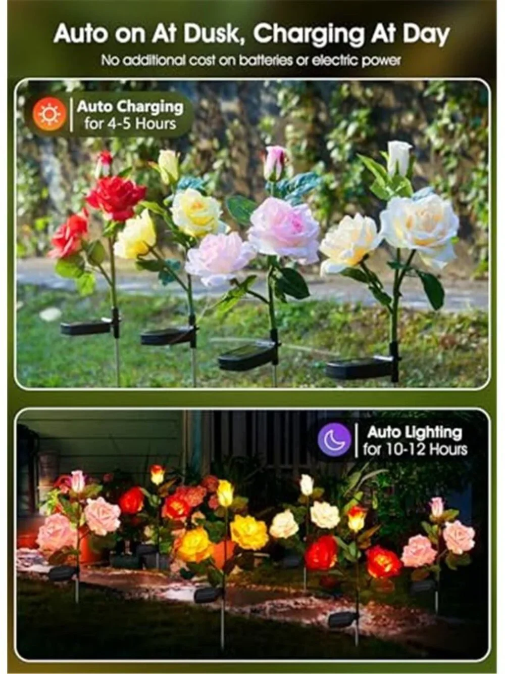 Solar Rose Flower Garden Lights 4 Pack LED Outdoor Waterproof Yard Patio Decor